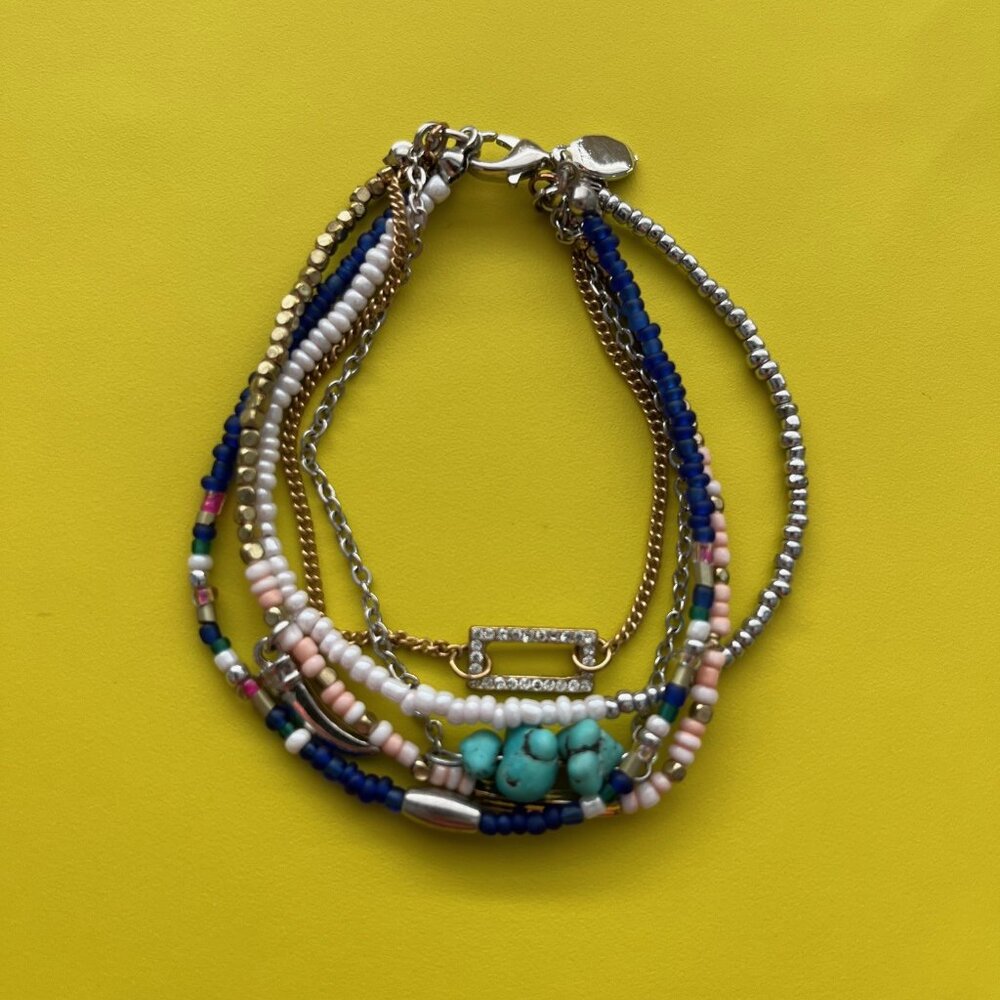 American Eagle Outfitters 5 strand chain and beaded bracelet, Silver + Gold Tone